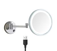 Miroir de Maquillage Mural Lumineux LED 10 Pouces avec Loupe Boîtier en Laiton Pivotant à 360° Pliable Et Réglable pour La Salle de Bain Et Les Hôtels Port USB Grossissement X3