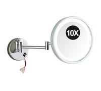 Miroir de Maquillage Mural Lumineux LED 25 cm avec Grossissement Pivotant à 360° Pliable Et Réglable en Laiton pour Salle de Bain Et Hôtel Câblé Grossissement 10X