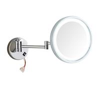 Miroir de Maquillage Mural Lumineux LED 25 cm avec Loupe Pivotant à 360° Pliable Et Réglable en Laiton pour Salle de Bain Ou Hôtel Câblé Grossissement 7X