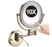 Miroir de Maquillage Mural Lumineux LED 8 Pouces avec Écran Tactile à Intensité Variable Miroir Cosmétique Grossissant X10 Rotatif Double Face pour Salle de Bain Doré 1 Couleur