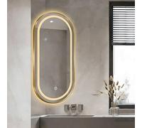 Miroir De Maquillage Mural Pivotant d'angle, Miroir Ovale Rotatif Extensible, Miroir De Salle De Bain À LED, Lumière À Intensité Variable en 3 Couleurs, Bouton Tactile(Gold,40x80cm)