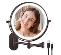 Miroir de maquillage mural rechargeable 5000 mAh double face grossissant x30, éclairage 3 couleurs, intensité tactile, bras étendu rotatif à 360°, bronze antique