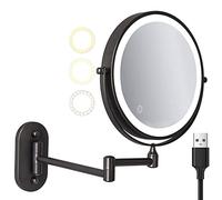 Miroir de Maquillage Mural Rechargeable avec Écran Tactile à 3 Couleurs D'Éclairage Double Face 8 Pouces Grossissement 1X/10X Et Rotation à 360° pour Salle de Bain Noir