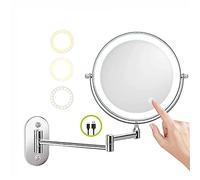 Miroir de Maquillage Mural Rechargeable avec Écran Tactile à Intensité Variable Double Face 8 Pouces Grossissement 1X/10X Et Rotation à 360° pour Salle de Bain Argent