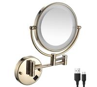 Miroir de maquillage mural rechargeable, grossissement 1x/3x, miroir cosmétique double face avec 3 lumières de couleur, intensité variable, pivotant à 360°, bras extensible pour un confort ultime