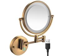 Miroir de Maquillage Mural Rechargeable LED 8 Pouces Double Face en Laiton Grossissement X10 Rotation à 360° pour Salle de Bain Et Hôtel Base Tactile