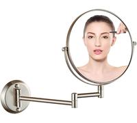 Miroir De Maquillage Mural Zgfogc 8 Ih, Miroirs De Rasage pour Mur, Loups De Maquillage Double Face à Rotation De 360 Degrés à Grossissement 7X pour Salles De Bains, Brushed Nickel, 6 inch 10X