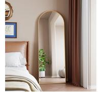 Miroir de maquillage plein pied 162x53 cm, cadre en aluminium doré, forme arquée, sur pied, moderne