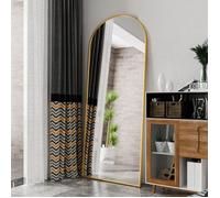 Miroir de maquillage plein pied 180x80 cm, cadre en aluminium doré, forme arquée, sur pied, moderne