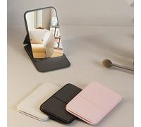 Miroir de maquillage pliable avec support, miroir de maquillage pour femmes, miroir de retouche cosmétique, accessoires essentiels pour voyage à la plage, maison, extérieur, retour à l'école rose,noir