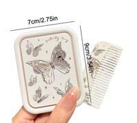 Miroir De Maquillage Pliant À Nministériels D De Lapin Blanc,Poche Portable,Rectangulaire,Cosmétique,Avec Peigne,Pour Femme.A11.