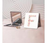 Miroir de maquillage portable de la série alphabet floral, mini miroir de maquillage pliable, miroir de contour carré double face, convient pour tout le monde en diverses occasions