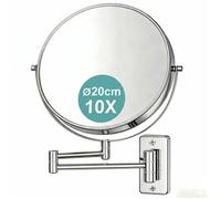 Miroir de maquillage Relaxdays, fixation murale, grossissement 10x, pivotant à 360°, Ø 20 cm, métal, argent