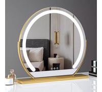 Miroir de maquillage rotatif à 360° avec LED, écran tactile à intensité variable, design rond Hollywood, fonction mémoire, utilisation sur table, idéal pour la beauté et le toilettage