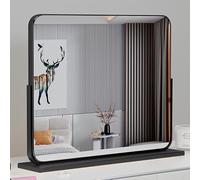 Miroir de maquillage rotatif carré en métal pour le rasage et le toilettage - 60 x 52 cm - Noir et blanc - Pour bureau et commode (60 x 52 cm)