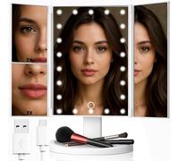 Miroir De Maquillage Triple, Avec Naturelles 22 Led, Interrupteur Tactile, Rotation Réglable À 180° 90°, Piles Et Alimenté Par Usb, Grossissement 2x/3x, Miroir Cosmétique De Table Réglable