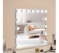 VEVOR Miroir de maquillage Hollywood 15 LED réglables 3 modes Grossissant 5X USB Blanc 580x458 mm