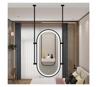 Miroir de plafond à LED avec éclairage réglable 3 couleurs, miroir de courtoisie ovale flottant en métal, parfait pour entrée, armoire et décoration d'intérieur (noir, 60 x 90 cm)