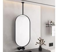 Miroir de plafond noir à suspendre avec cadre en métal et perche, miroir flottant moderne pour salle de bain, maquillage, miroir ovale monté au plafond pour maison, hôtel, salle de bain, décoration