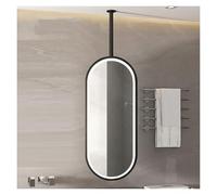 Miroir de plafond ovale à LED avec tige réglable | 3 couleurs de lumière à intensité variable | Parfait pour les entrées, les vestiaires et la décoration d'intérieur moderne | Noir 50 x 90 cm