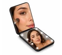 Miroir de Poche 1X/2X Grossissant, Miroir Compact LED avec Lumiere Douce HD | Miroir de Maquillage Portable Ultra Plats 12.5mm, Fermeture Aimantée, Batterie, Idéal comme Cadeau