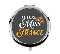 Miroir de Poche en métal Noir - Future Miss France Enfant Beauté - (Diamètre 70 mm)