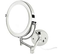 Miroir de rasage de salle de bain, miroir de maquillage mural LED de 21,6 cm, image réelle et grossissement X5, rotation à 360°, bras extensible, bouton de gradation, finition chromée