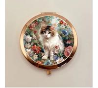 Miroir de sac rond doré rosé 70 mm Chat fleur 82956