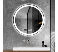 Miroir de salle bain rond à LED avec éclairage mural, miroir circulaire intensité variable rétroéclairage, 3 couleurs réglables(Double Touch+Time,50cm)