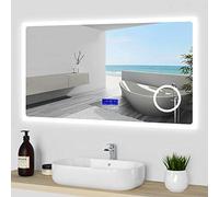 Miroir de Salle de Bain 100cmx60cm Multifonctionnel avec LED Bicolore + Anti-buée + Panneau LCD (Tactile, Haut-Parleurs Bluetooth, Horloge, Date, Température) + Miroir grossissant IP44