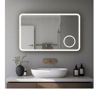 Miroir de salle de bain 80x60cm avec horloge digitale et éclairage LED à couleur réglable (2700K/4600K/6500K)