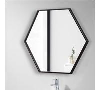 Miroir de salle de bain à cadre en métal hexagonal, miroir de vanité ovale, miroir mural de maquillage, cadre en métal brossé, noir/or/blanc, décoratif for chambre à coucher, salle de bain(B,43x50cm)