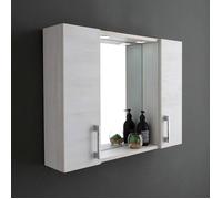 MIROIR DE SALLE DE BAIN À CONTENEUR AVEC DEUX ÉLÉMENTS MURAUX EN CHÊNE BLANC ET UNE LAMPE À DEL