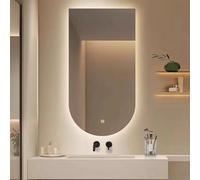 Miroir de salle de bain à DEL à intensité variable 91,4 x 61 cm - Miroir mural arqué rétroéclairé avec interrupteur tactile, anti-buée et design sans cadre - 3 options de couleur pour une décoration