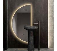 Miroir de salle de bain à DEL à intensité variable avec interrupteur tactile - Miroir de maquillage asymétrique semi-circulaire pour chambre à coucher et hôtel - 40 x 80 cm - Demi-cercle droit