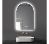 Miroir de salle de bain à DEL à intensité variable - Miroir de maquillage arqué rétroéclairé anti-buée sans cadre avec Smart Touch incassable, 3 couleurs, affichage de la température, de l'heure et de
