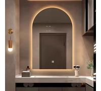 Miroir de salle de bain à DEL à intensité variable rétroéclairé 3 couleurs avec design moderne en arc semi-circulaire intelligent pour décoration d'intérieur élégante et éclairage d'ambiance