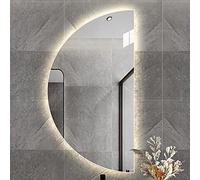 Miroir de salle de bain à DEL demi-cle, 50,8 cm, miroir mural à intensité variable avec fonctions anti-buée et rétroéclairé, design semi-circulaire coupe gauche/droite, parfait pour une décoration