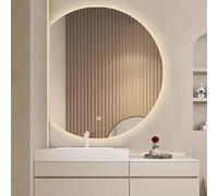 Miroir de salle de bain à DEL en demi-lune antibuée 91,4 x 101,6 cm, miroir de courtoisie rétroéclairé à intensité variable avec 3 options de couleur, design élégant en demi-cercle (coupe à gauche, 61