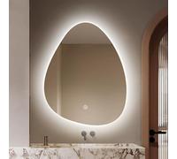 Miroir de salle de bain à DEL en forme de goutte d'eau 76,2 x 122,9 cm Miroir de lavabo rétroéclairé irrégulier avec lumière antibuée à intensité variable, parfait pour décoration murale, 91,4/101,6