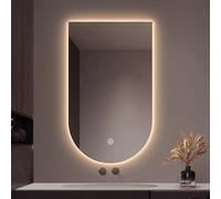 Miroir de salle de bain à intensité variable anti-buée 101,6 cm avec interrupteur tactile, sans cadre, incassable, 3 options de couleur, décoration d'intérieur arquée éclairée (60 x 90 cm)