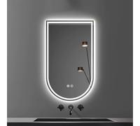 Miroir de salle de bain à LED 80 x 130 cm, contrôle tactile intelligent, intensité variable, anti-buée, 3 températures de couleur, 60 x 120 cm, miroir mural incurvé en verre de sécurité à l'envers