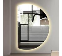 Miroir de Salle de Bain à LED à Semi-Cercle, 130 cm de Demi-Cercle Grand Miroir de Salle de Bain avec lumières, défogging, 3 Couleurs dimmables, Haute définition, pour Le Maquillage de Vinaigrette