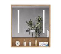 Miroir de salle de bain à LED - Armoire à pharmacie en bois massif avec antibuée, affichage de l'heure, toucher intelligent, lumière LED intégrée pour une meilleure visibilité et style