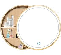 Miroir de Salle de Bain à LED, Armoire de Toilette Murale, Miroir Salle Bain antibuée en Bois Massif/Meuble-lavabo Mural Rond(Wood,60cm)
