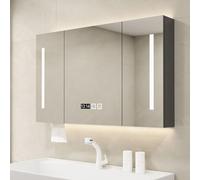 Miroir de salle de bain à LED avec contrôle tactile, design en bois, 3 lumières de couleur, affichage de l'heure, solution de rangement pour salles de bains élégantes