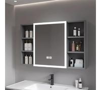 Miroir De Salle De Bain à LED avec Rangement Armoire De Toilette avec Miroir Antibuée Armoire à Pharmacie Intelligente avec Miroir pour Salle De Ba, Grey, 90 * 11.5 * 70cm/35.4 * 4.5 * 27.6in