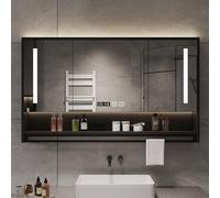 Miroir de salle de bain à LED - Fixation murale avec 3 portes - Capteur tactile - Étagères réglables - Porte-serviettes - Miroir de courtoisie lumineux moderne pour une salle de bain efficace