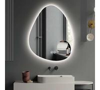 Miroir de salle de bain à LED irrégulier en forme de goutte d'eau anti-buée étanche 3 températures de couleur luminosité réglable Décoration murale moderne (Style A 70 x 90 cm)