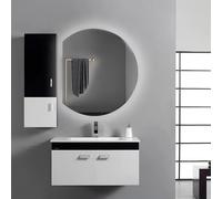 Miroir de salle de bain à LED, miroir mural anti-buée pour coiffeuse et entrée, solution d'éclairage élégante, 45 x 50 cm, design rond avec style demi-lune éclairée